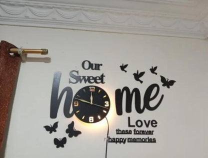 3D Wall Clock "Our Sweet Home" Decorative Modern Laser Cut