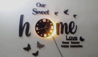 3D Wall Clock "Our Sweet Home" Decorative Modern Laser Cut