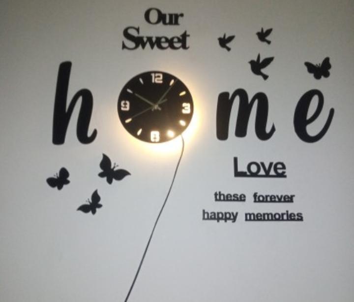 3D Wall Clock "Our Sweet Home" Decorative Modern Laser Cut
