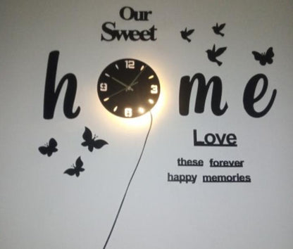 3D Wall Clock "Our Sweet Home" Decorative Modern Laser Cut