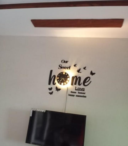 3D Wall Clock "Our Sweet Home" Decorative Modern Laser Cut