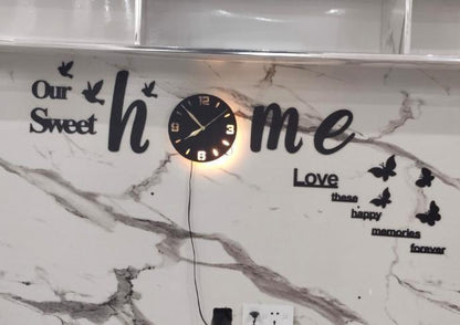 3D Wall Clock "Our Sweet Home" Decorative Modern Laser Cut