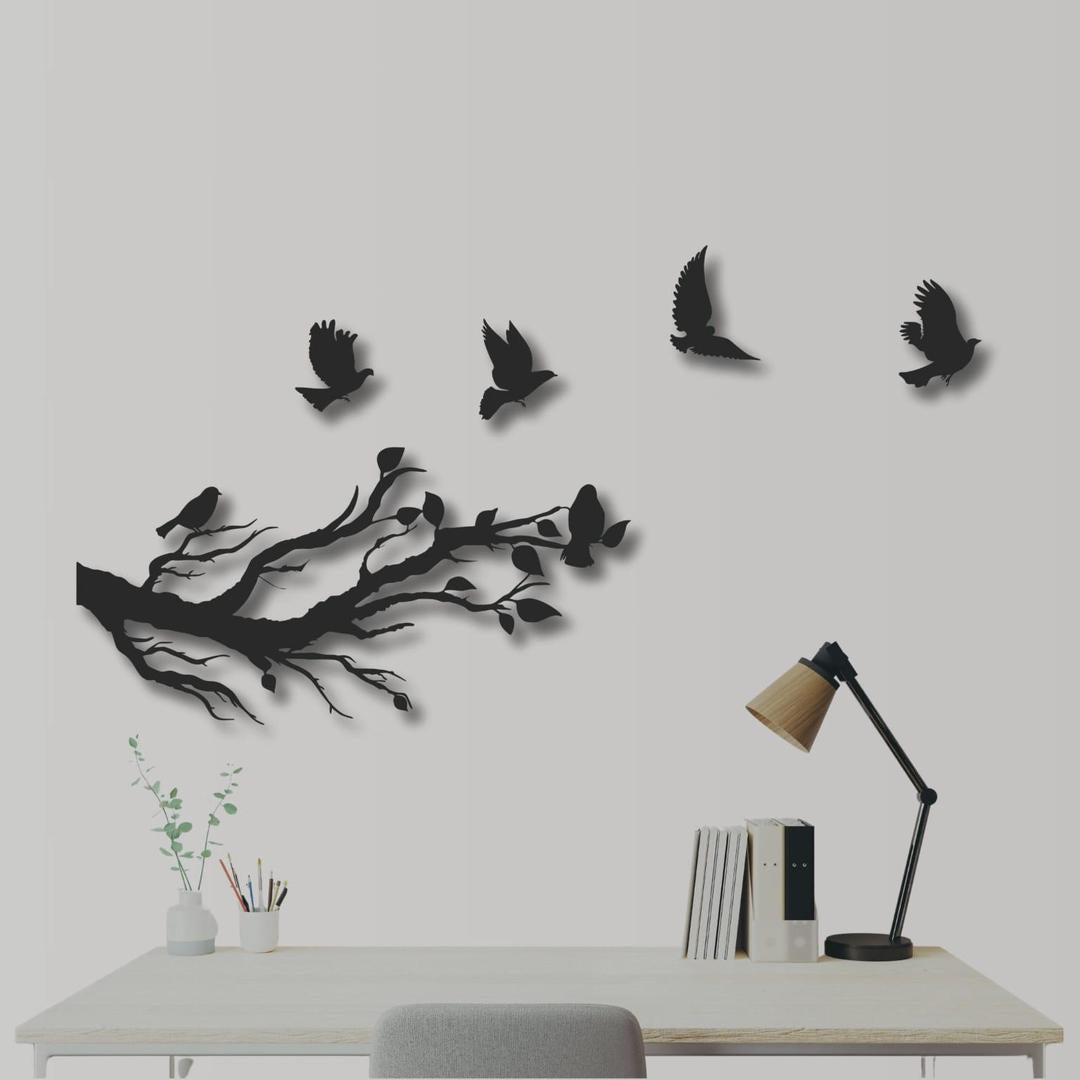 3D Flying Birds Wall Art Wooden Black Modern Decor