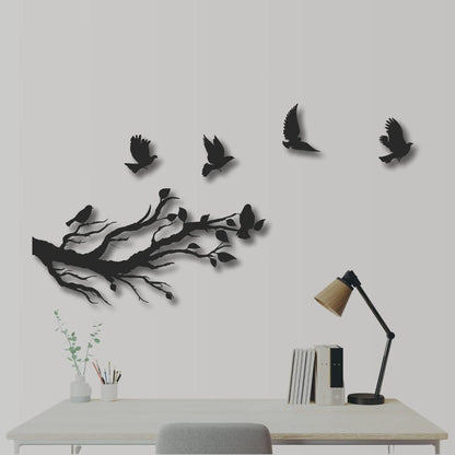 3D Flying Birds Wall Art Wooden Black Modern Decor