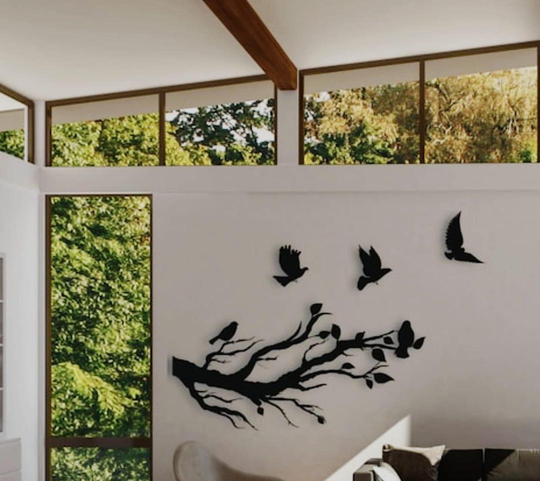 3D Flying Birds Wall Art Wooden Black Modern Decor