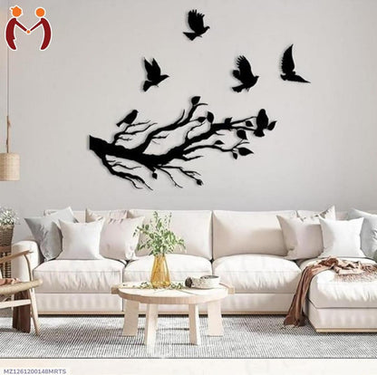 3D Flying Birds Wall Art Wooden Black Modern Decor